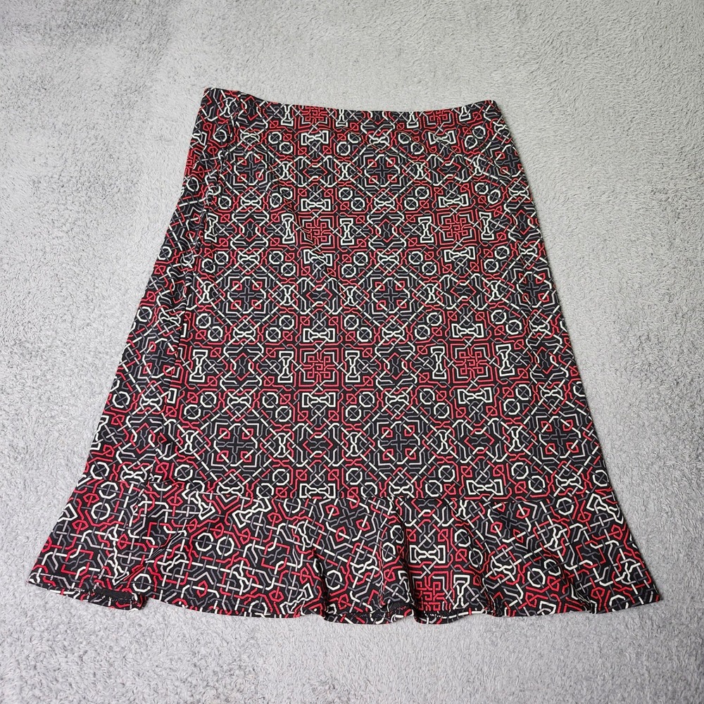 Anne Klein Womens Medium Skirt Red Black Geometric Greek Key Ruffle Hem A-Line